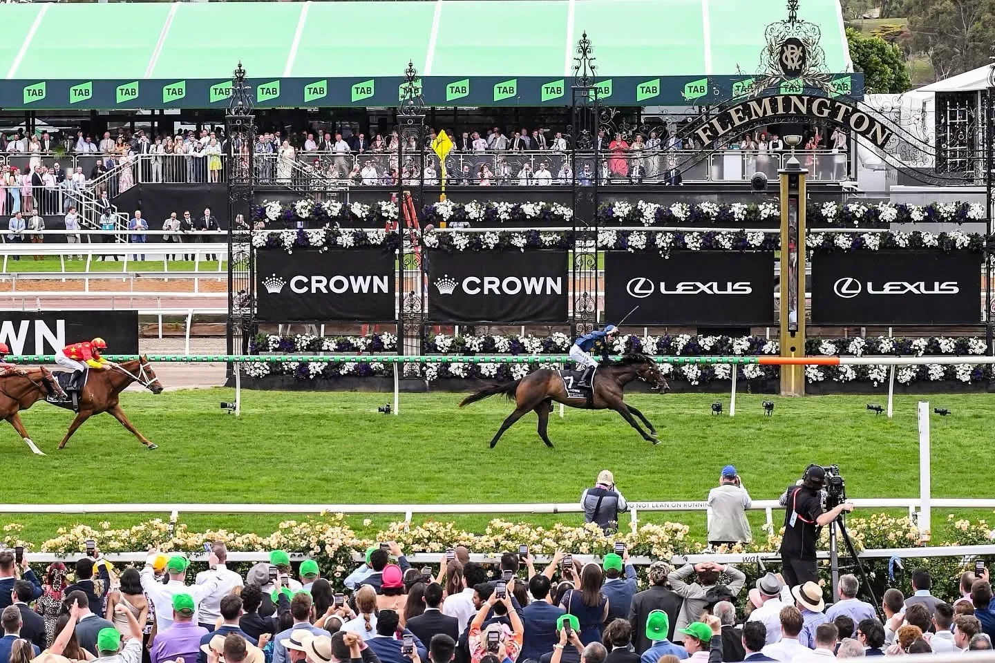 Strictly Business winning the Group 1 Crown Oaks at Flemington racecourse